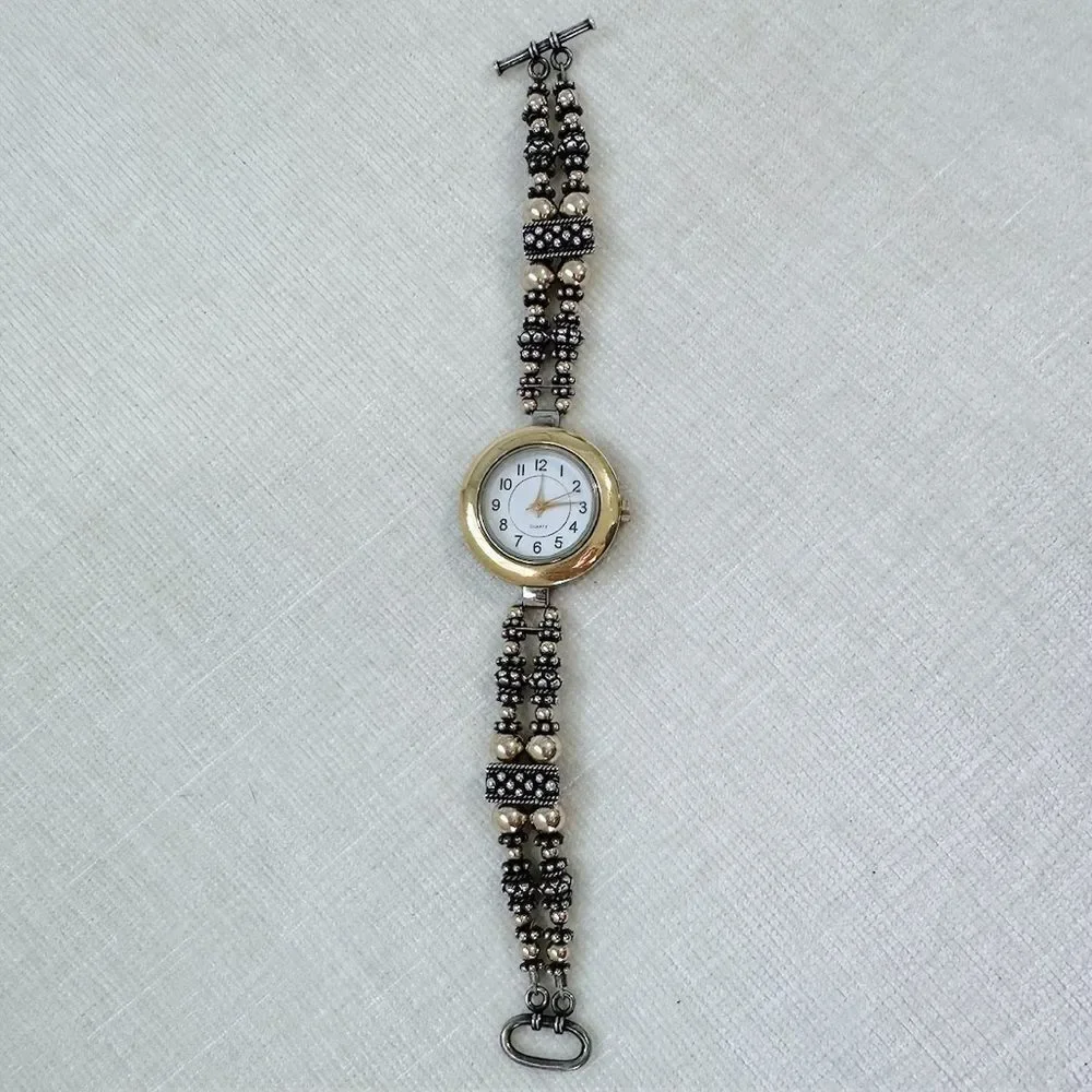 Vintage mixed metal Gold and Silver Beaded Watch